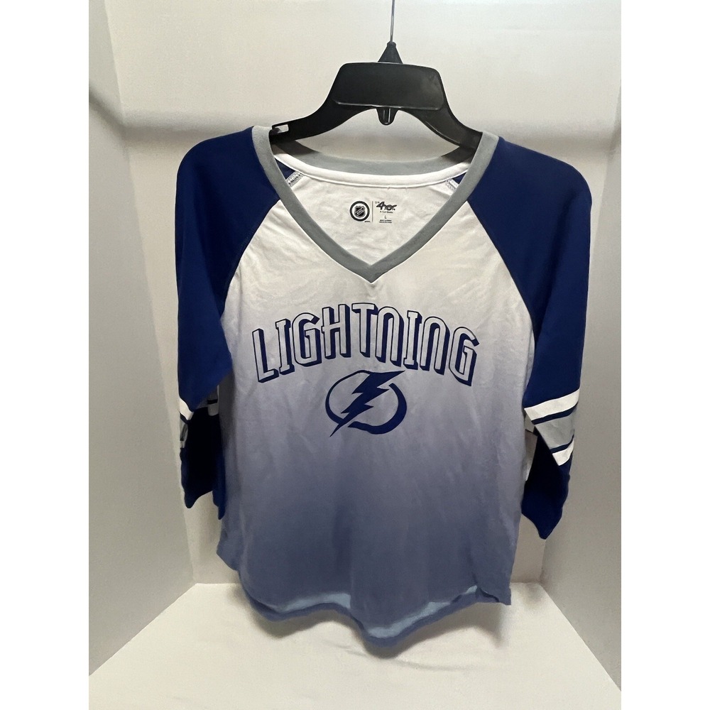 Tampa Bay Lightning NHL Women's Large T-shirt 3/4 Length Sleeve Blue Tee Top